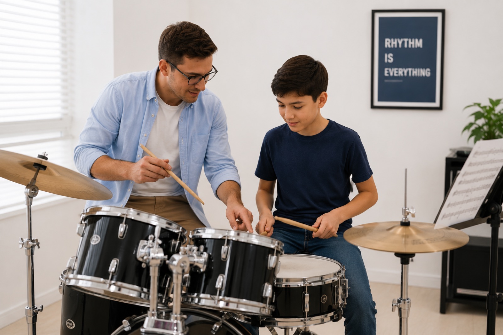 A drum lesson in progress