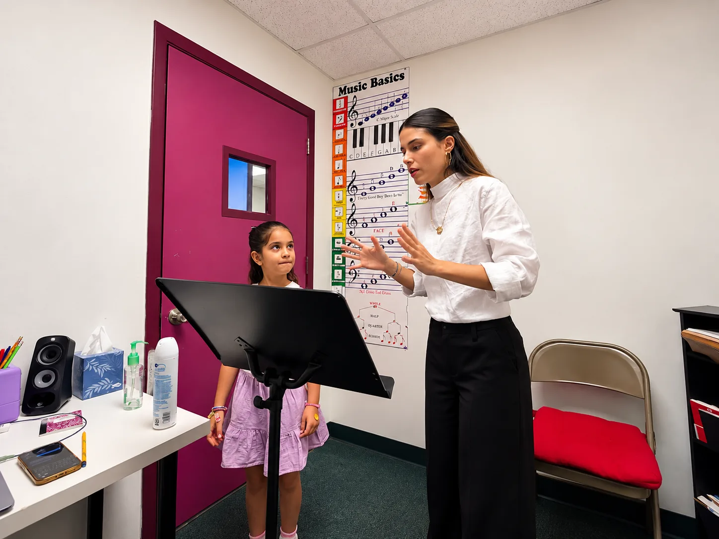 A student developing her voice with a teacher